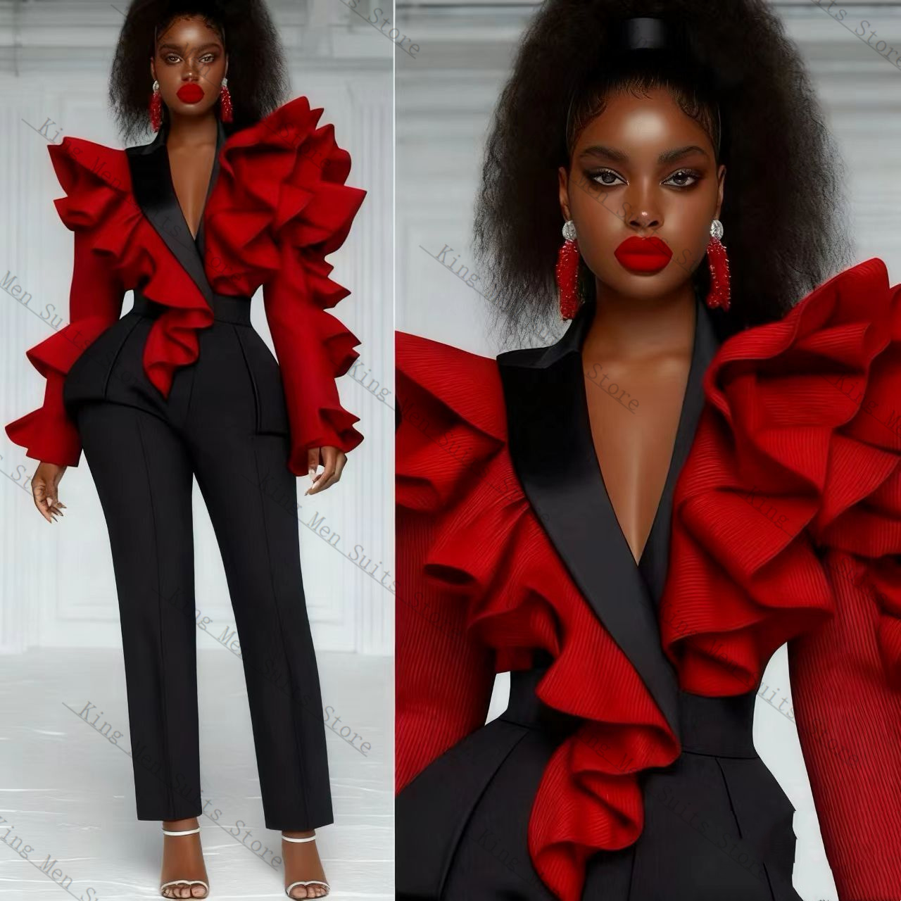 Women'S Formal Wear Wedding Guest - Red Black Women Suit Set 2
