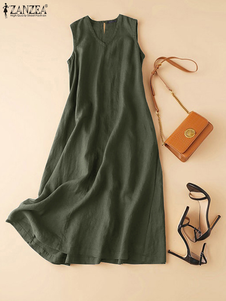 Vintage Women'S Formal Wear - ZANZEA Plus Size Cotton Sleeveless Dresses