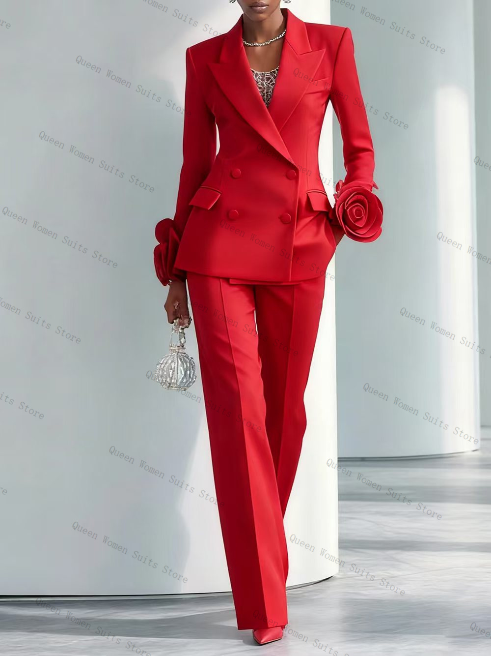 Women'S Formal Wear Wedding Guest - Luxury Red Women Suit Set 2