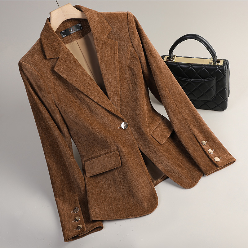 Women'S Formal Wear Jackets - Yellow Gold Velvet Blazer Women Autumn