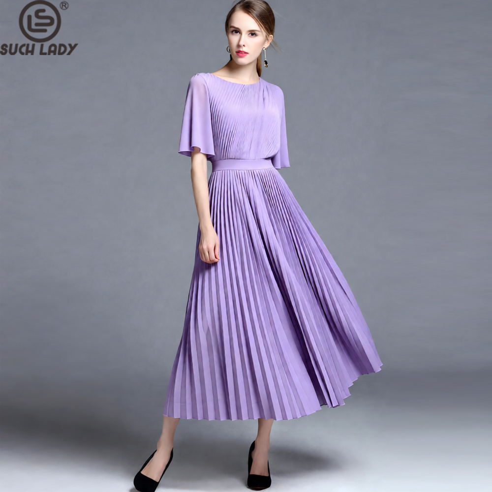 Women'S Formal Wear Wedding Guest - Women's Lilac Cape Sleeve Pleated Midi