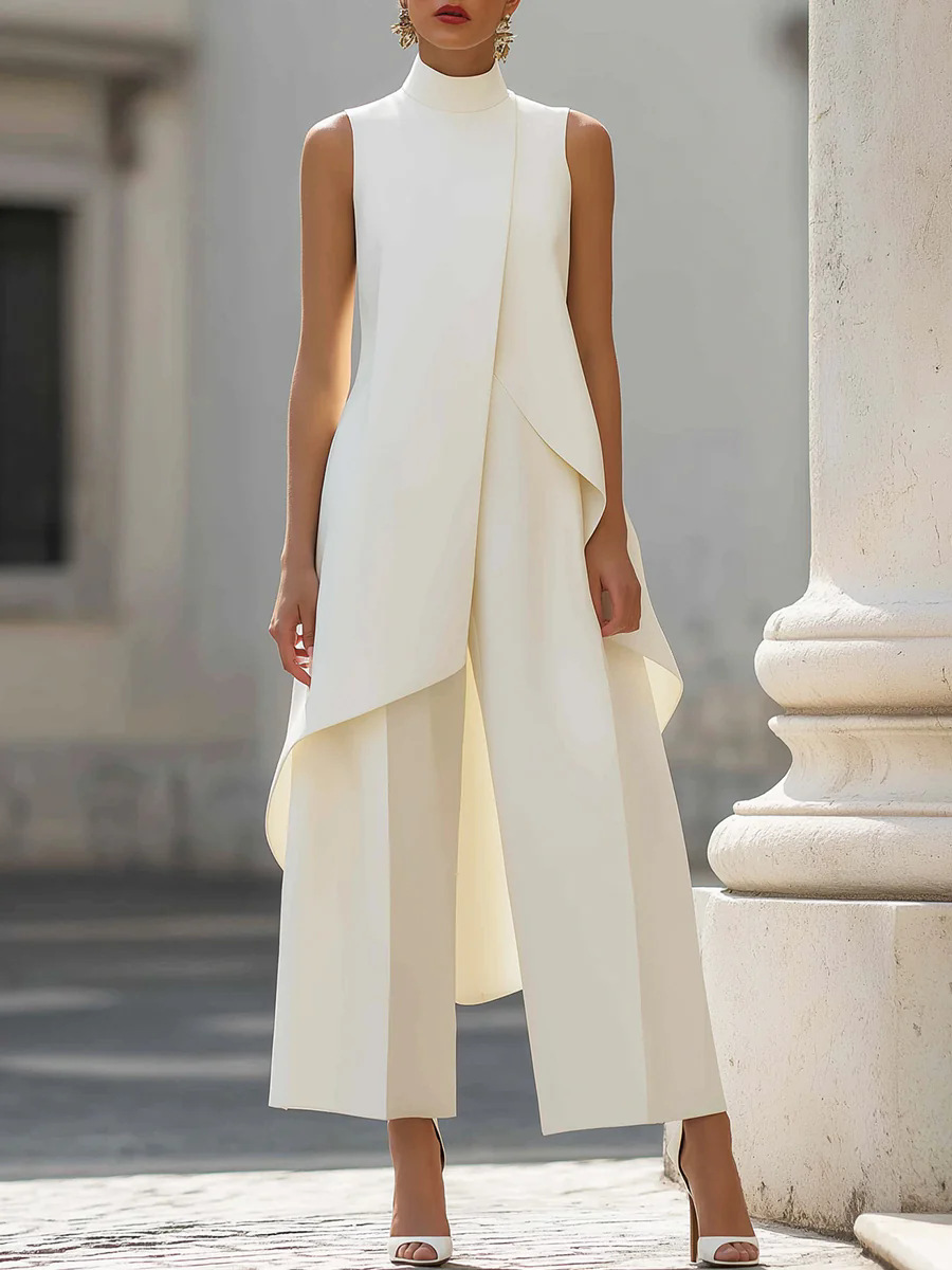 Female Formal Wear - Women's Solid Color Two Piece Sleeveless
