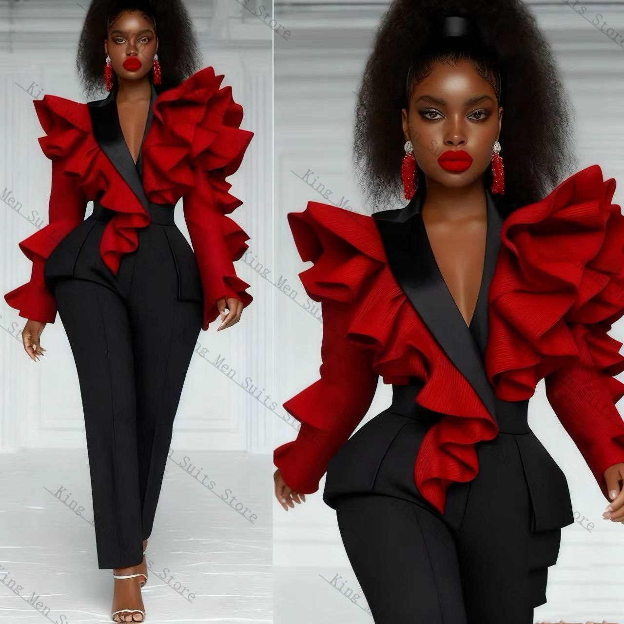 Red Black Women Suit Set 2 Pcs - Women'S Formal Wear Wedding Guest ulasan dan harga