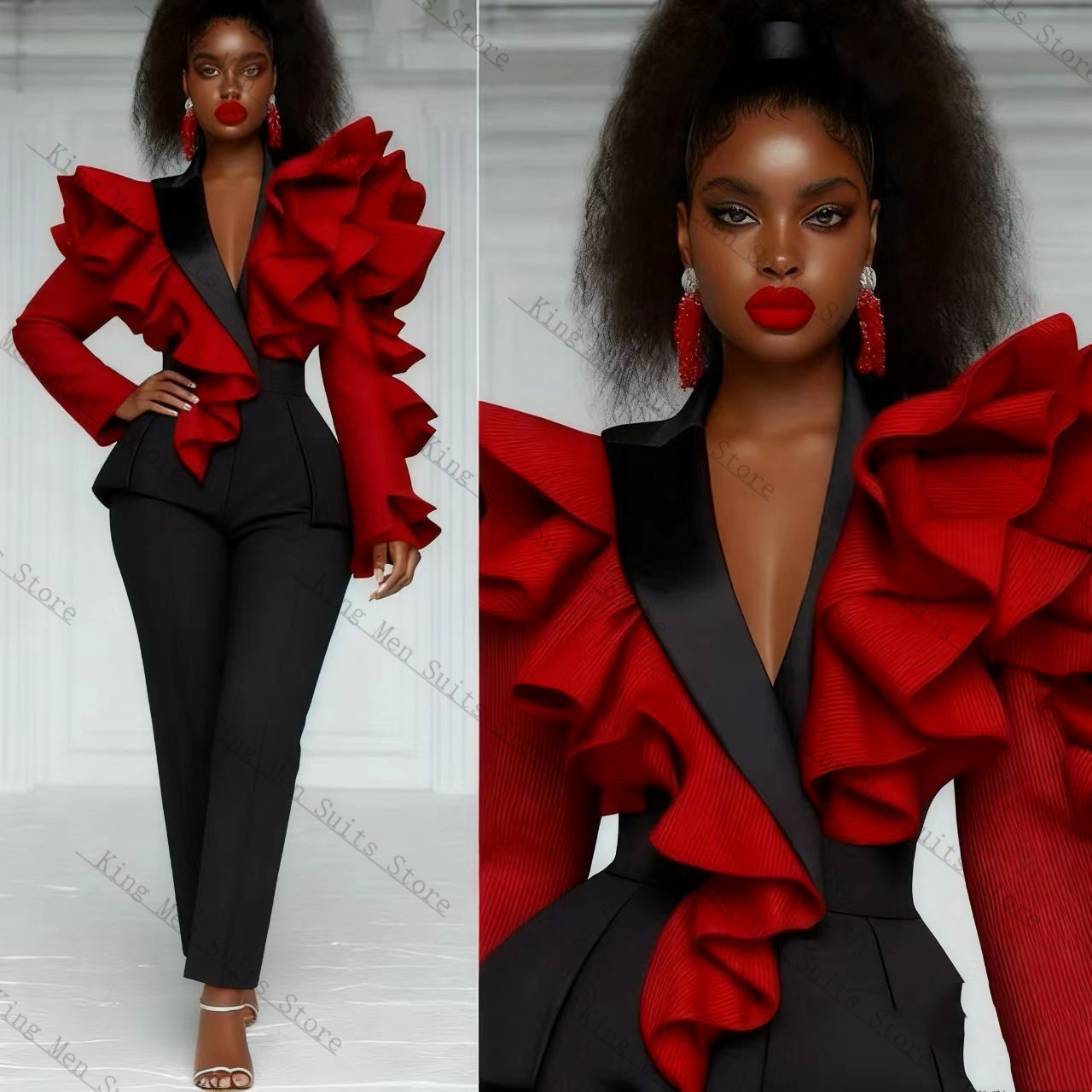 Red Black Women Suit Set 2 Pcs - Women'S Formal Wear Wedding Guest ulasan dan harga