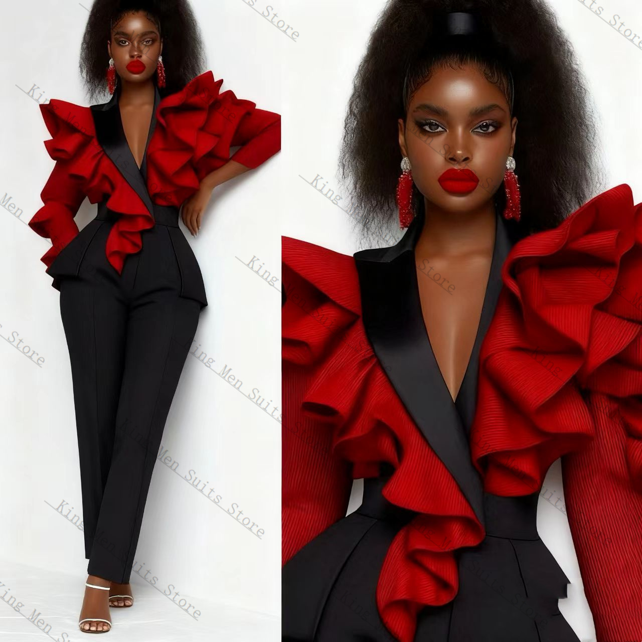Red Black Women Suit Set 2 Pcs - Women'S Formal Wear Wedding Guest ulasan dan harga