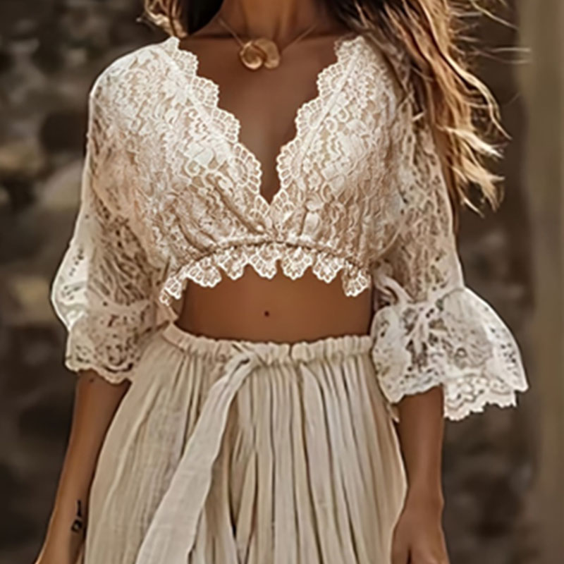 Womens Bohemian Lace Two Piece - Female Formal Wear ulasan dan harga