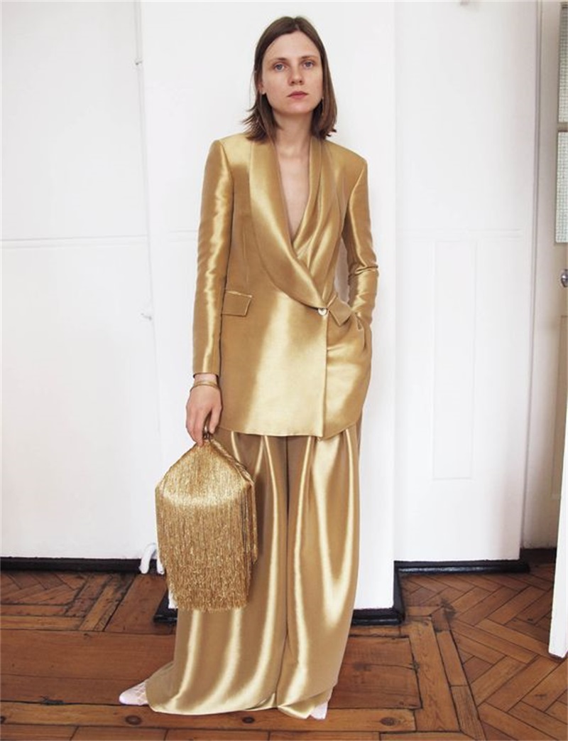 Gold Silk Satin Women Suits Of - Women'S Formal Wear For A Wedding ulasan dan harga