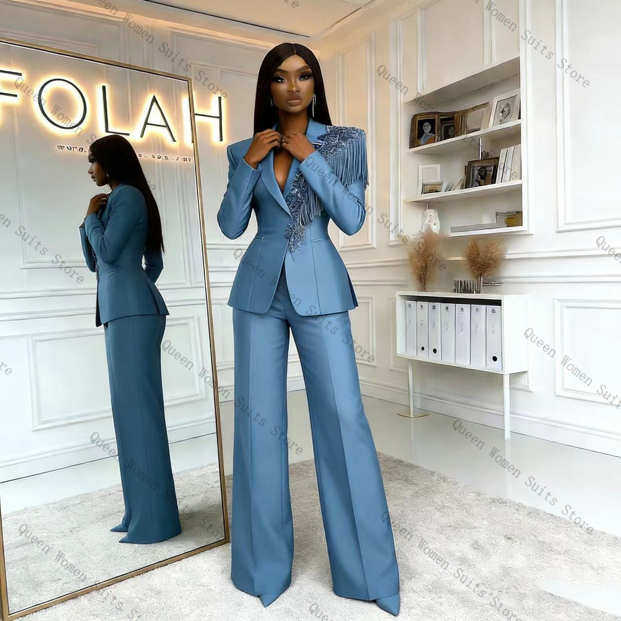 Tassel Blue Women Suit Pants S - Women'S Formal Wear For A Wedding ulasan dan harga