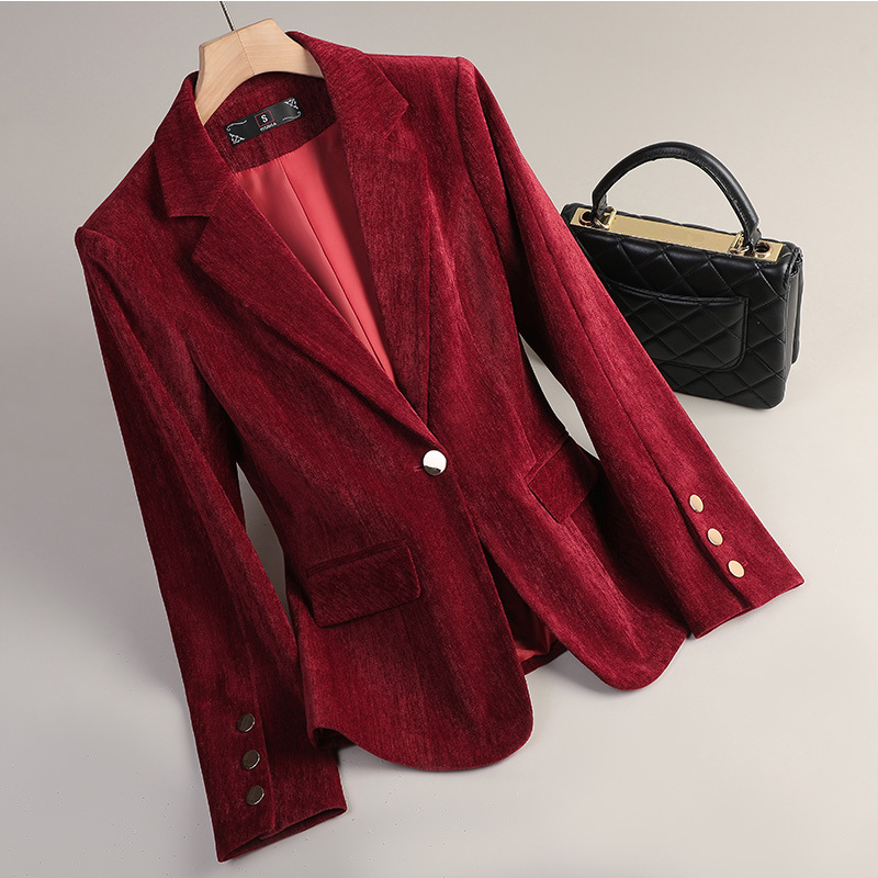 Yellow Gold Velvet Blazer Wome - Women'S Formal Wear Jackets ulasan dan harga