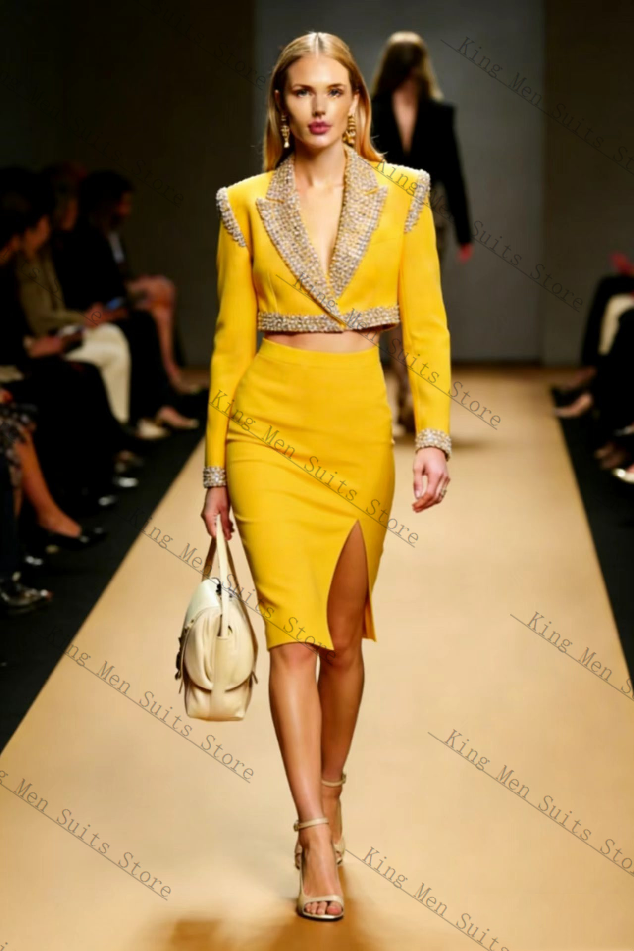Yellow Crystals Women Suit Ski - Women'S Formal Wear Wedding Guest ulasan dan harga