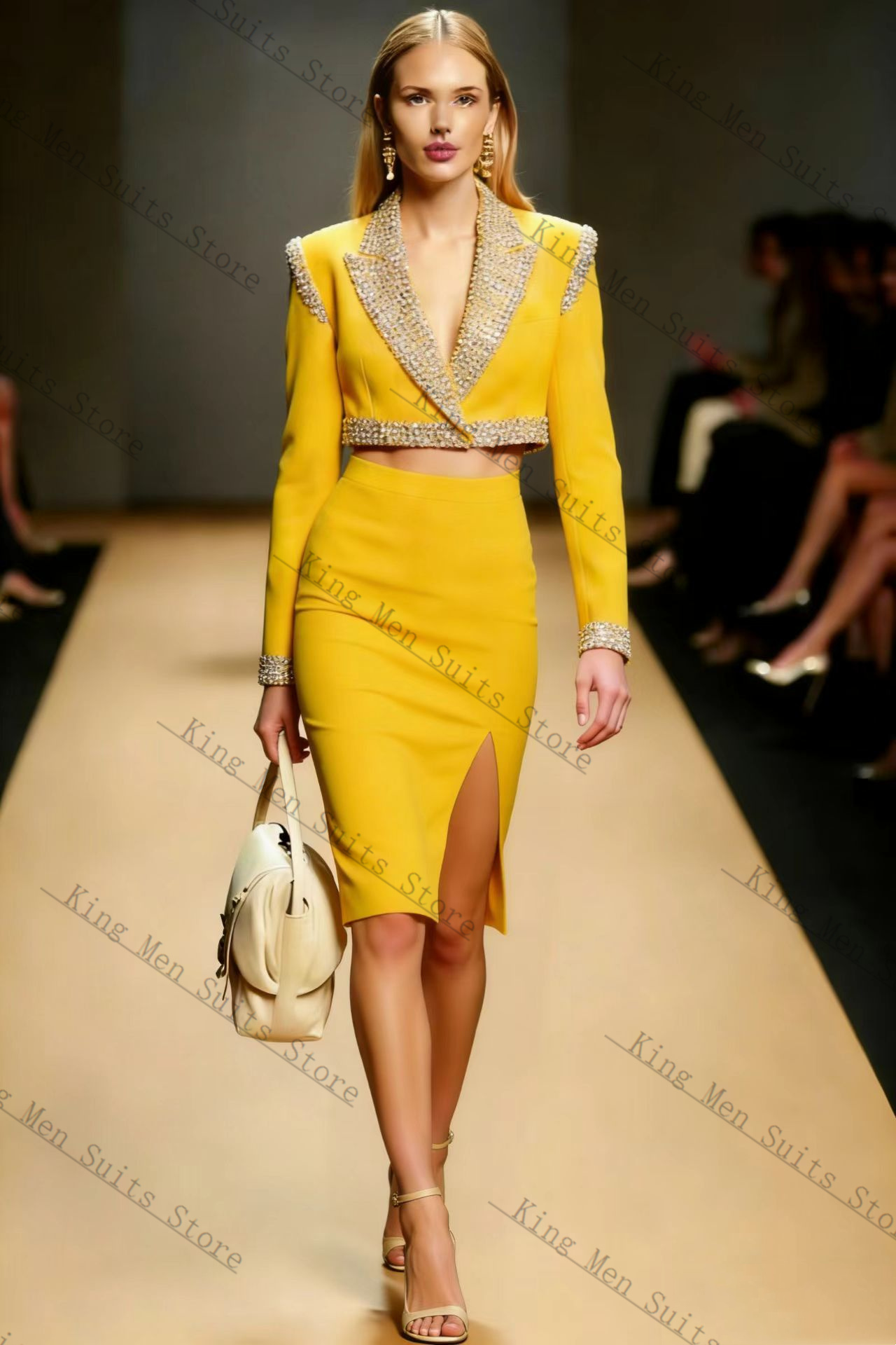 Yellow Crystals Women Suit Ski - Women'S Formal Wear Wedding Guest ulasan dan harga