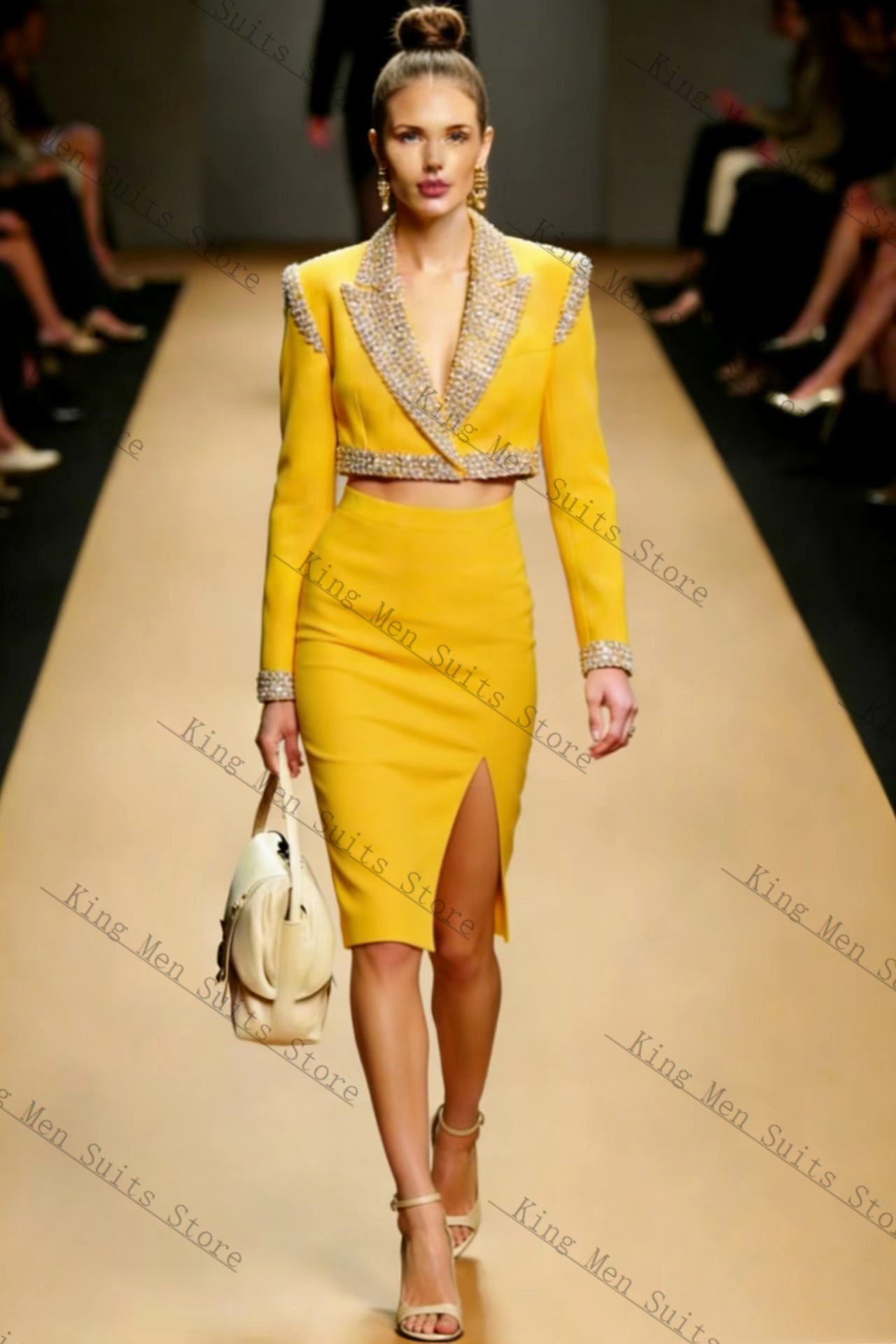 Yellow Crystals Women Suit Ski - Women'S Formal Wear Wedding Guest ulasan dan harga