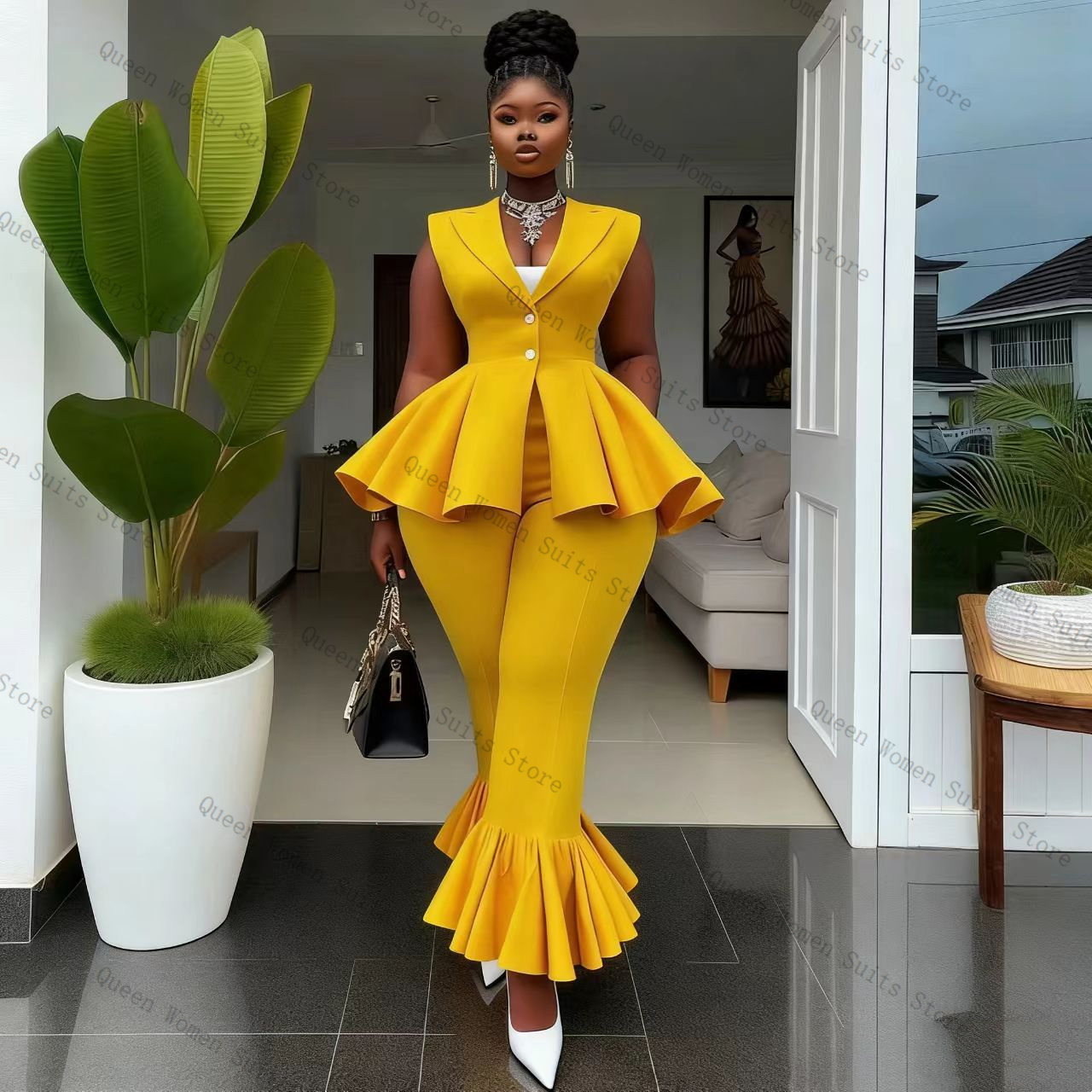 Yellow Women Suit Pants Set 2  - Women'S Formal Wear For A Wedding ulasan dan harga