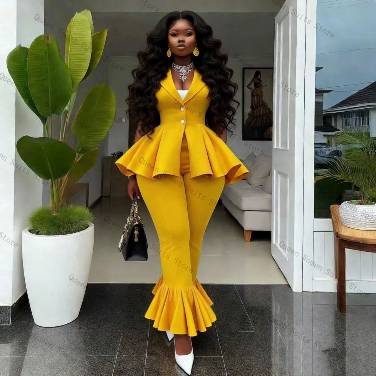 Yellow Women Suit Pants Set 2  - Women'S Formal Wear For A Wedding ulasan dan harga