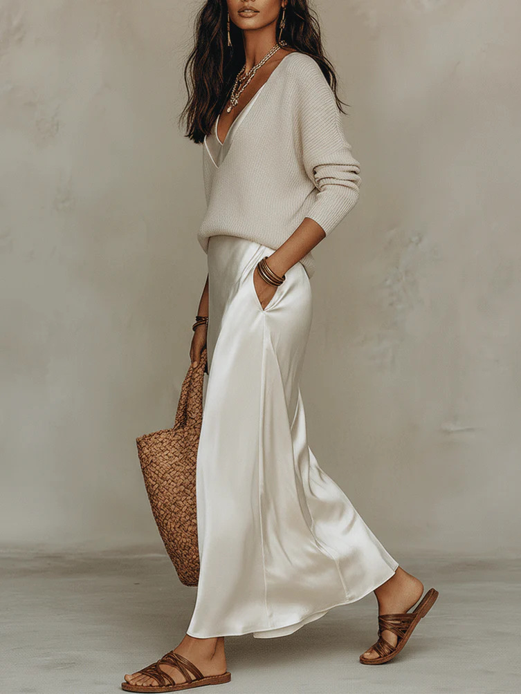 Chic Women's Satin Maxi Dress  - Female Formal Wear ulasan dan harga