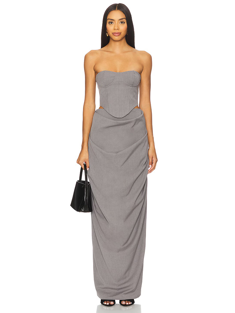 Grey Off Shoulder Corset Ruche - Female Formal Wear ulasan dan harga